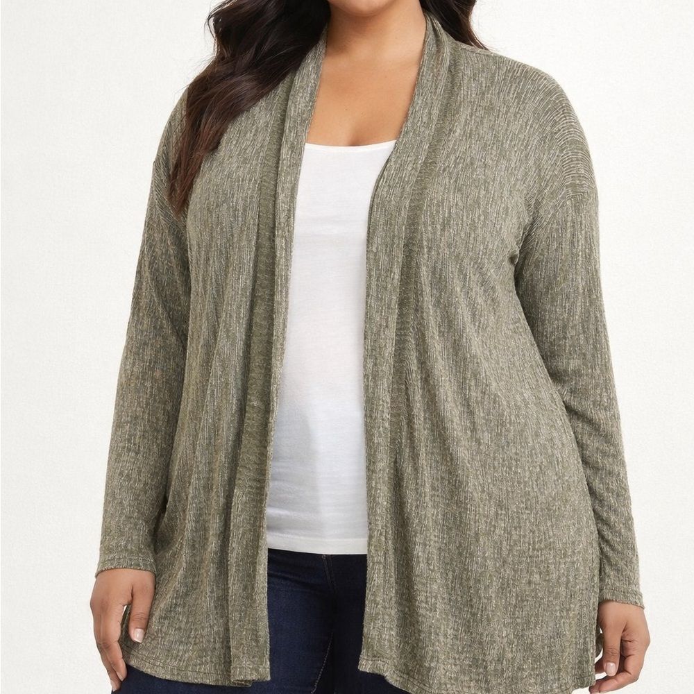 J. Jill Pure Jill Olive Green Open Front Cardigan Lightweight Gauze 2X